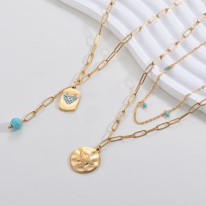 Jewelry | Evil Eye And Moon Charm Necklace Brass –  Womens Accessories Brass