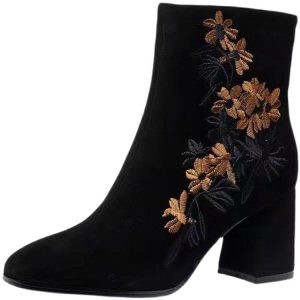 Shoes | Chiara Embroidered Suede Bootie Black –  Womens Accessories Black