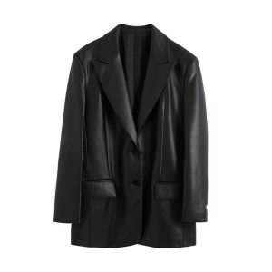 Outerwear | Italian Leather Classic Blazer Black –  Womens Clothing Black